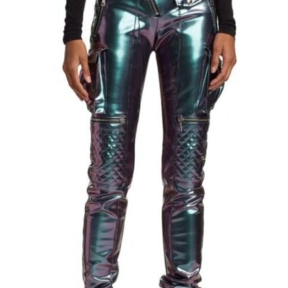 La Quan Smith Iridescent Metallic Moto Skinny Pants